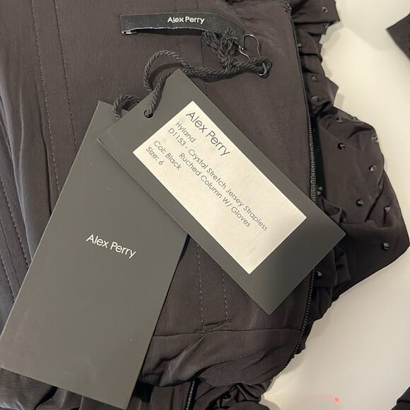 Alex Perry Hyland Crystal Embellished Strapless Ruched Black Maxi Dress Size 2 - Picture 12 of 14